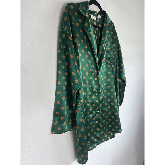 Victoria Secret Vintage Y2K Gold Label Womens Sleep Shirt Green Satin Pjs Medium - Picture 11 of 11